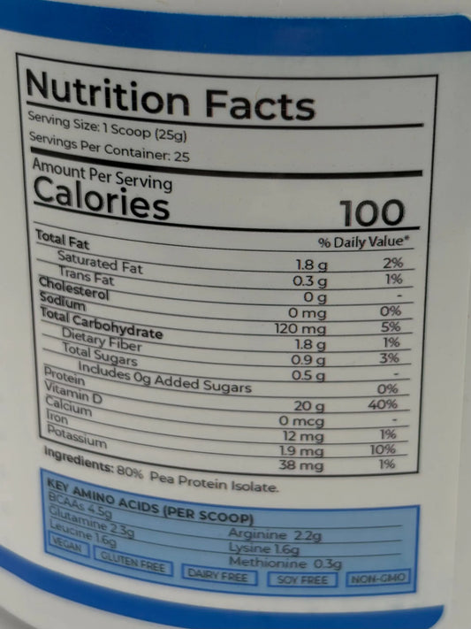 Plant-based pea protein supplement bag with all essential amino acids by Dr. Julian Cano