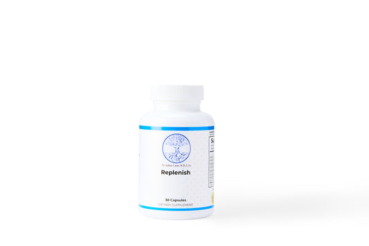 Replenish Multivitamin bottle by Dr. Julian Canoo LLC labeled Immune Support restores energy supports post-workout recovery