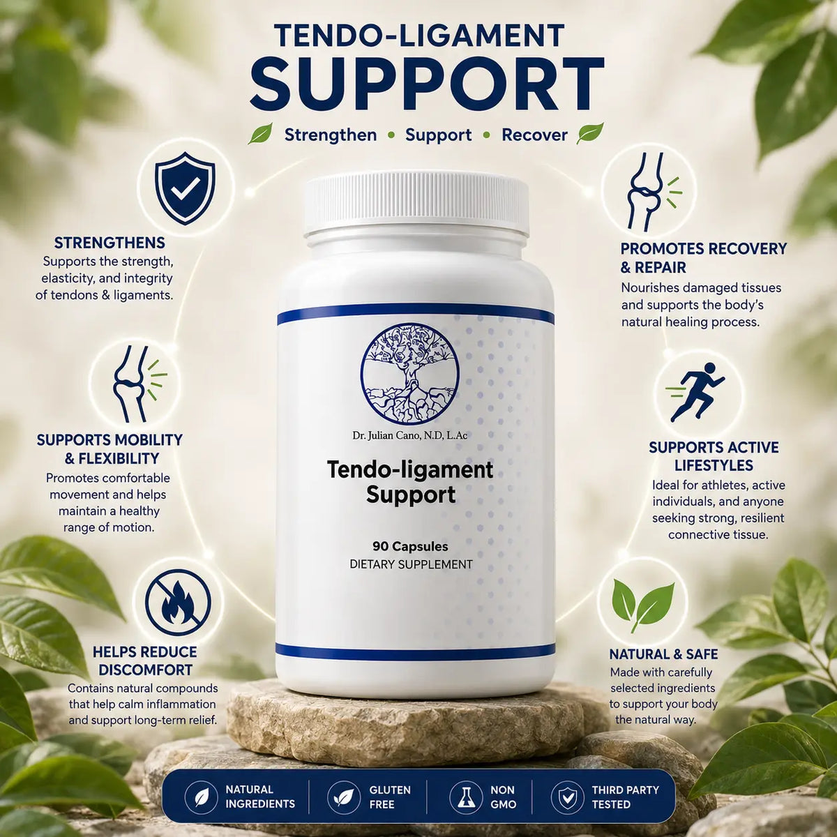 Tendo-Ligament Support 90 Capsules - Strengthens tendons and ligaments, supports mobility and flexibility, promotes recovery and repair