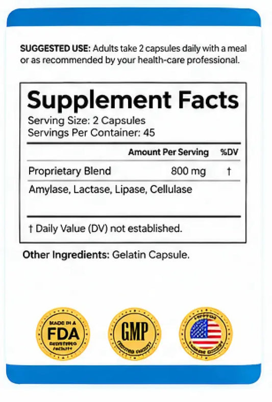 Digestive enzyme supplement bottle for bloating and nutrient absorption by Dr. Julian Cano