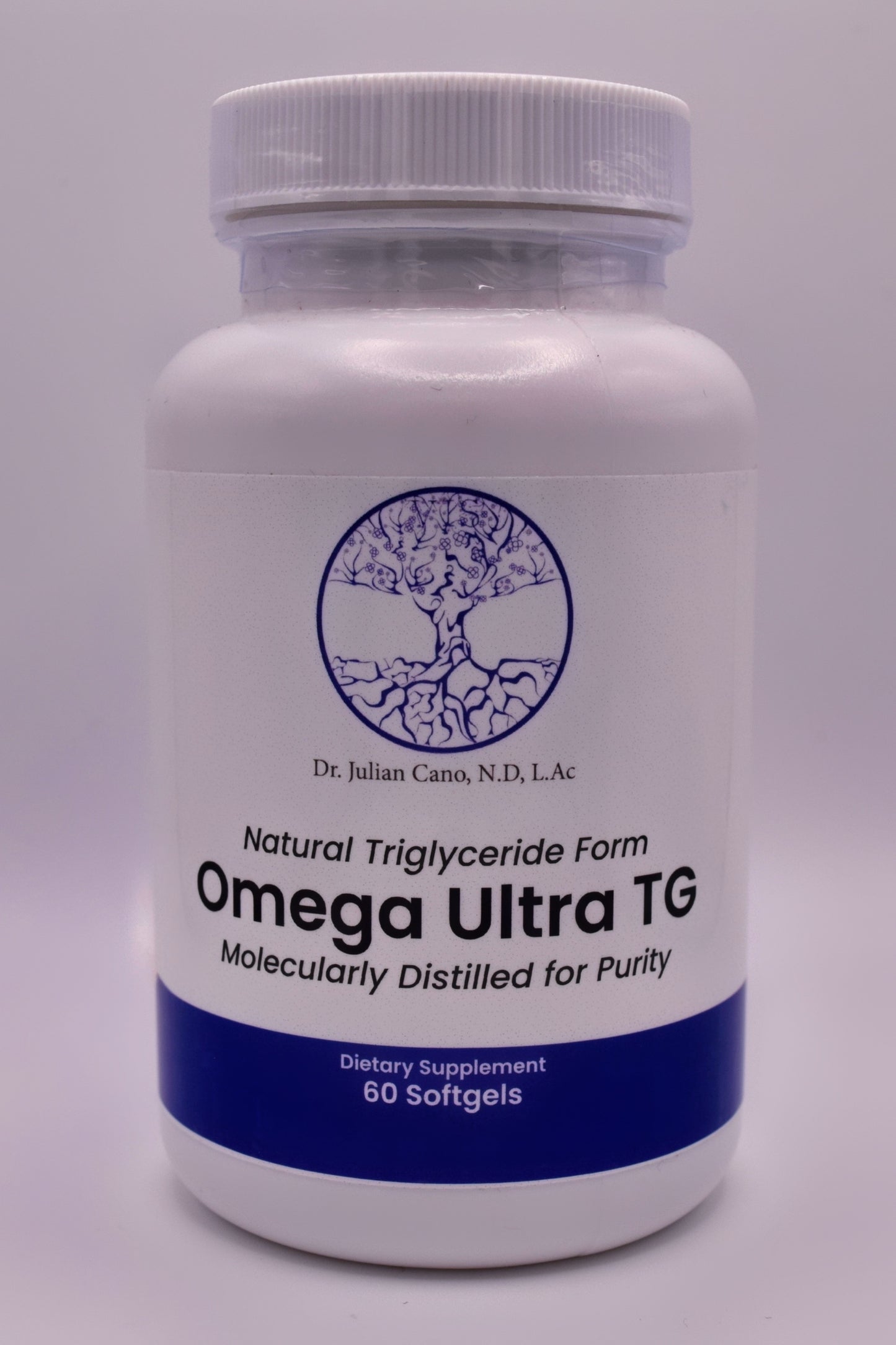 Omega Ultra supplement bottle labeled Cholesterol Support with omega-3 and anti-inflammatory blend